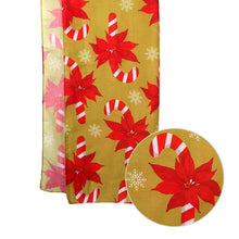 Load image into Gallery viewer, Gold Candy Cane Poinsettia Holiday Scarf
