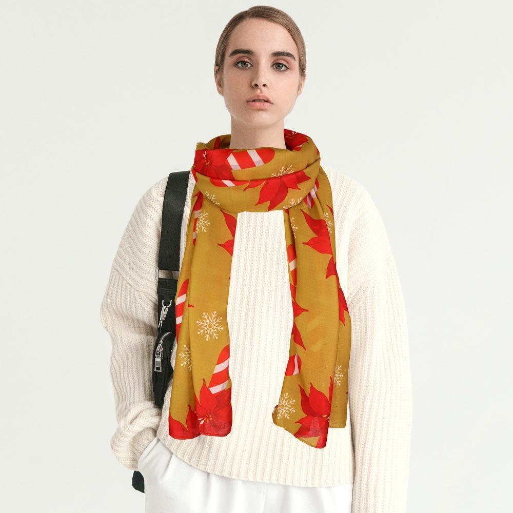 Gold Candy Cane Poinsettia Holiday Scarf - Jewelry Store by Erik Rayo