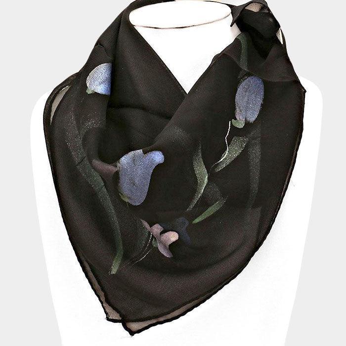 Pink tulip flower printed SQUARE silk scarf - Jewelry Store by Erik Rayo