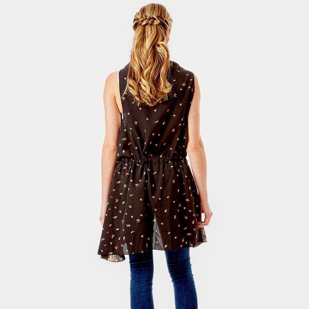 Black Flower Pattern Print Cover Up Vest - Jewelry Store by Erik Rayo