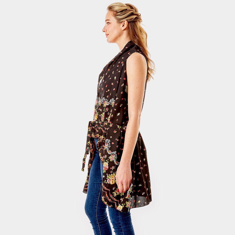 Black Flower Pattern Print Cover Up Vest - Jewelry Store by Erik Rayo