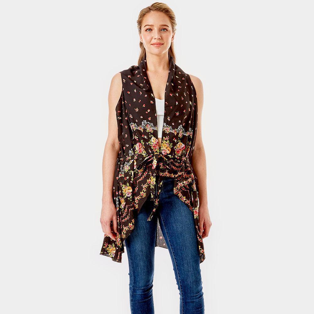 Black Flower Pattern Print Cover Up Vest - Jewelry Store by Erik Rayo