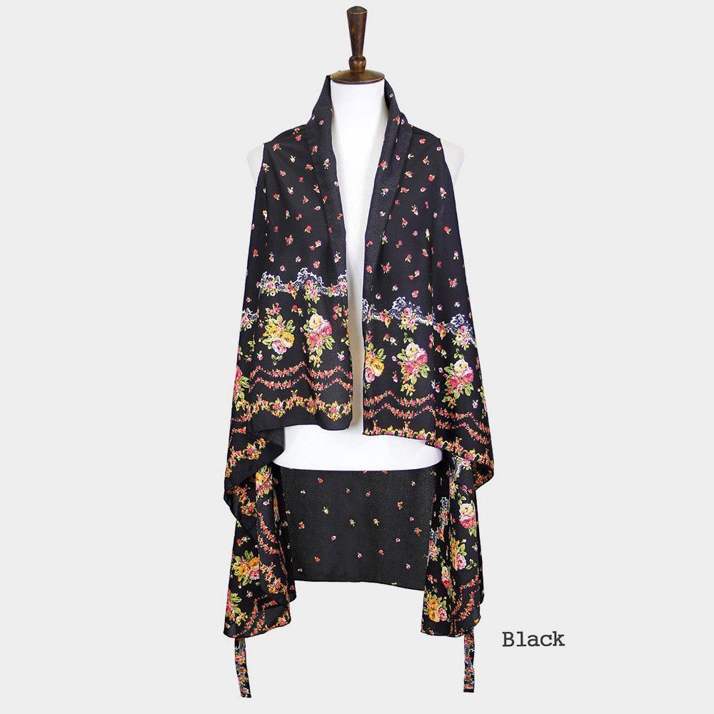 Black Flower Pattern Print Cover Up Vest - Jewelry Store by Erik Rayo
