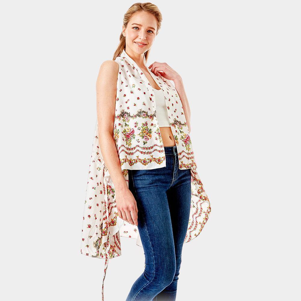 White Flower Pattern Print Cover Up Vest - Jewelry Store by Erik Rayo