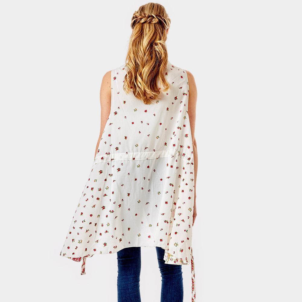 White Flower Pattern Print Cover Up Vest - Jewelry Store by Erik Rayo