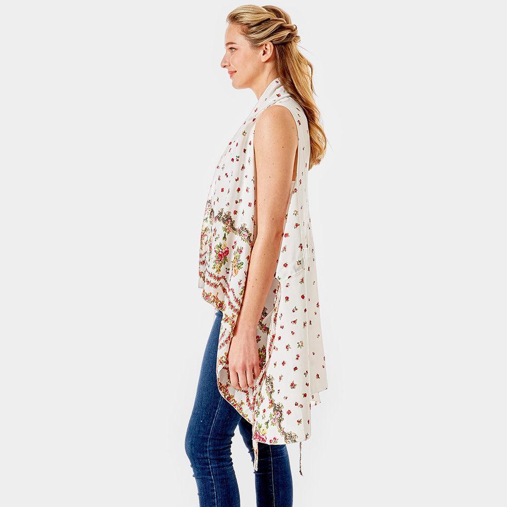 White Flower Pattern Print Cover Up Vest - Jewelry Store by Erik Rayo