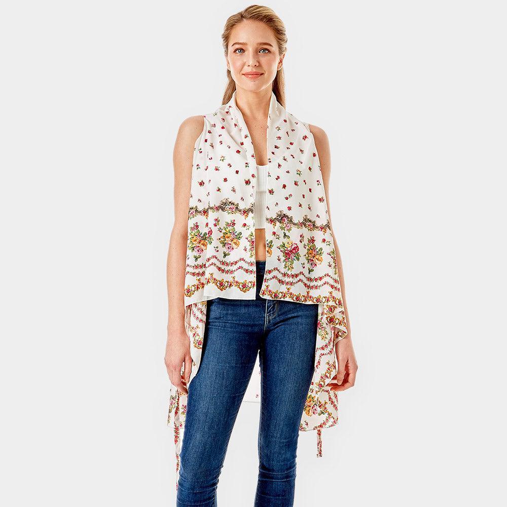 White Flower Pattern Print Cover Up Vest - Jewelry Store by Erik Rayo