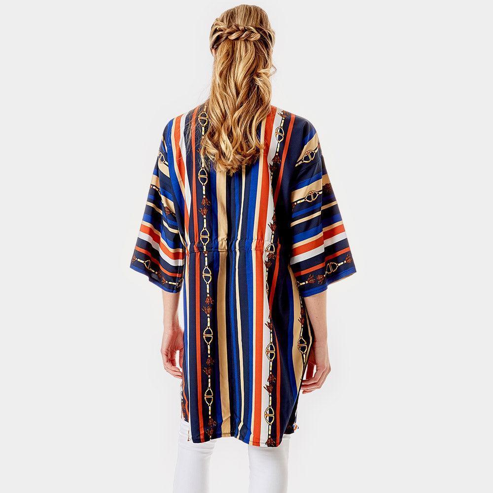 Navy Multi Color Stripe Cover Up Kimono Poncho - Jewelry Store by Erik Rayo