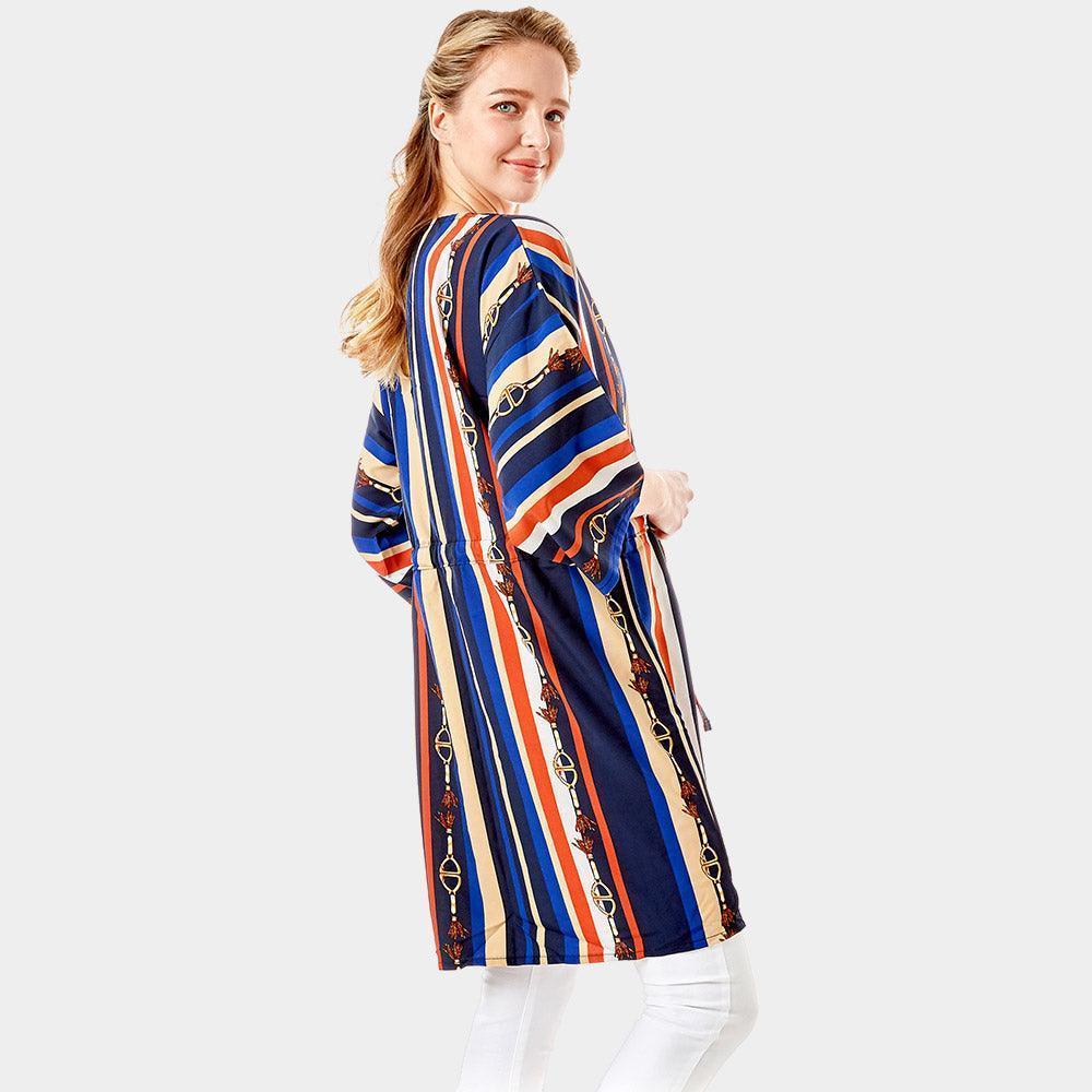 Navy Multi Color Stripe Cover Up Kimono Poncho - Jewelry Store by Erik Rayo