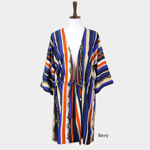 Load image into Gallery viewer, Navy Multi Color Stripe Cover Up Kimono Poncho
