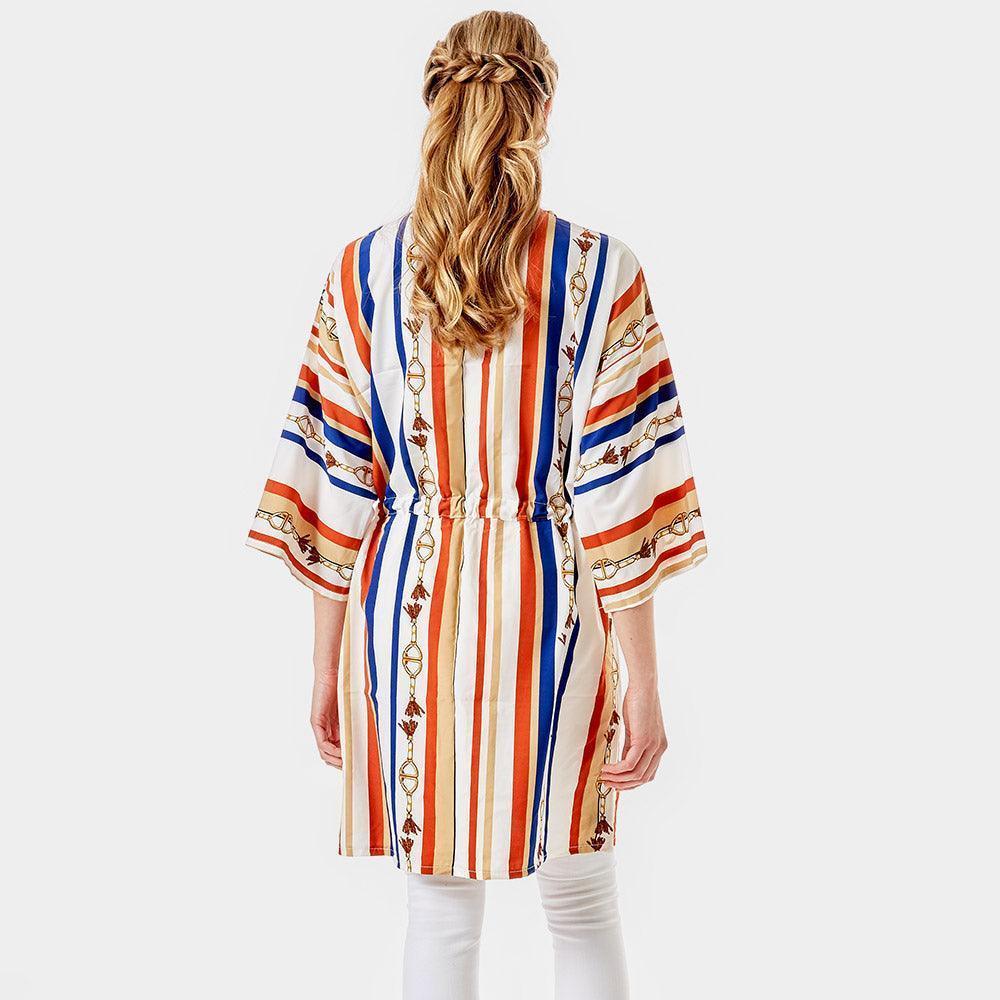 White Multi Color Stripe Cover Up Kimono Poncho - Jewelry Store by Erik Rayo