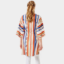 Load image into Gallery viewer, White Multi Color Stripe Cover Up Kimono Poncho
