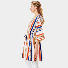 Load image into Gallery viewer, White Multi Color Stripe Cover Up Kimono Poncho
