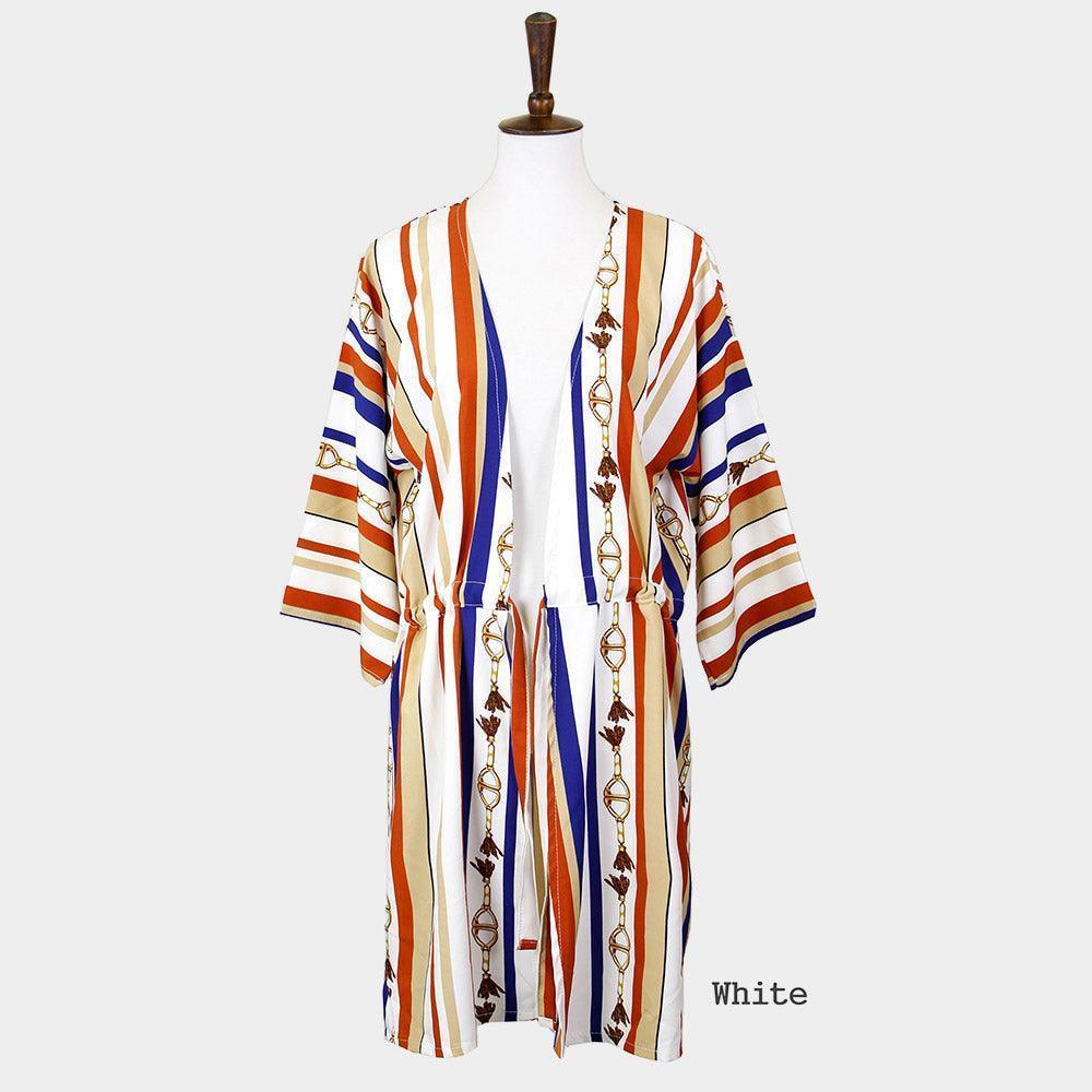White Multi Color Stripe Cover Up Kimono Poncho - Jewelry Store by Erik Rayo