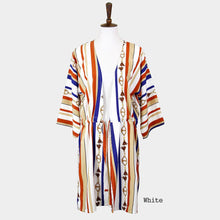 Load image into Gallery viewer, White Multi Color Stripe Cover Up Kimono Poncho
