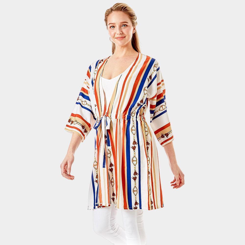 White Multi Color Stripe Cover Up Kimono Poncho - Jewelry Store by Erik Rayo