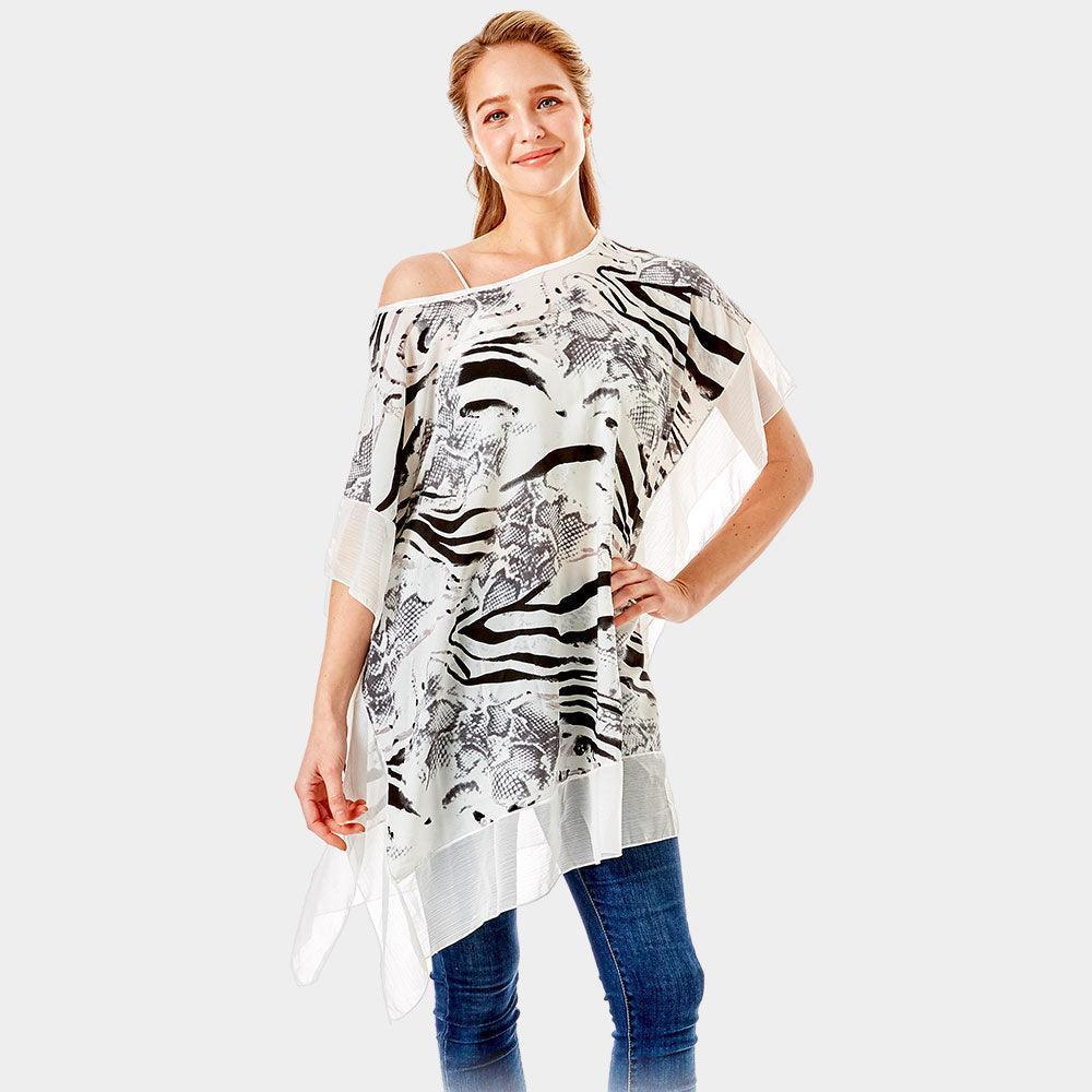 Black Zebra and Snake Skin Print Cover up Poncho - Jewelry Store by Erik Rayo