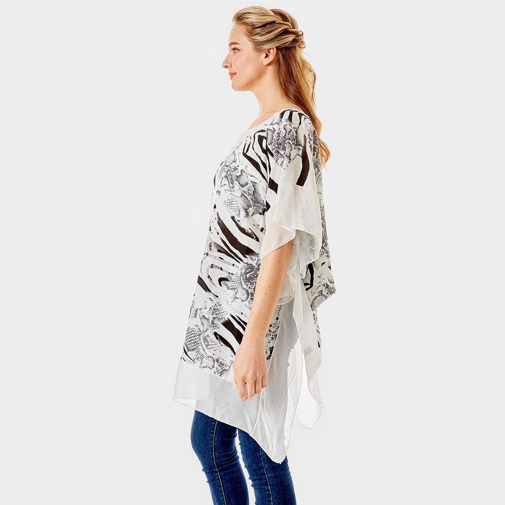 Black Zebra and Snake Skin Print Cover up Poncho - Jewelry Store by Erik Rayo