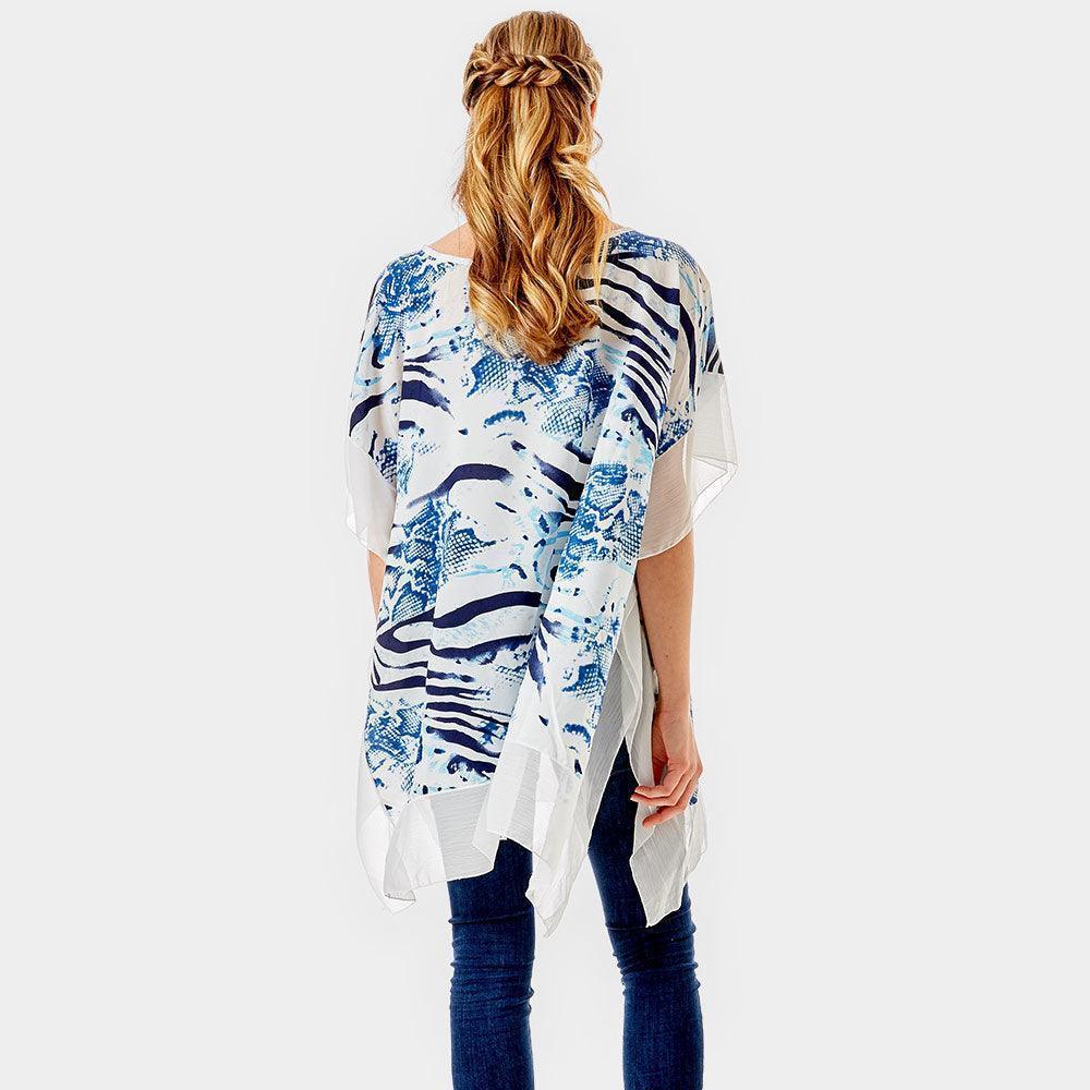 Blue Zebra and Snake Skin Print Cover up Poncho - Jewelry Store by Erik Rayo