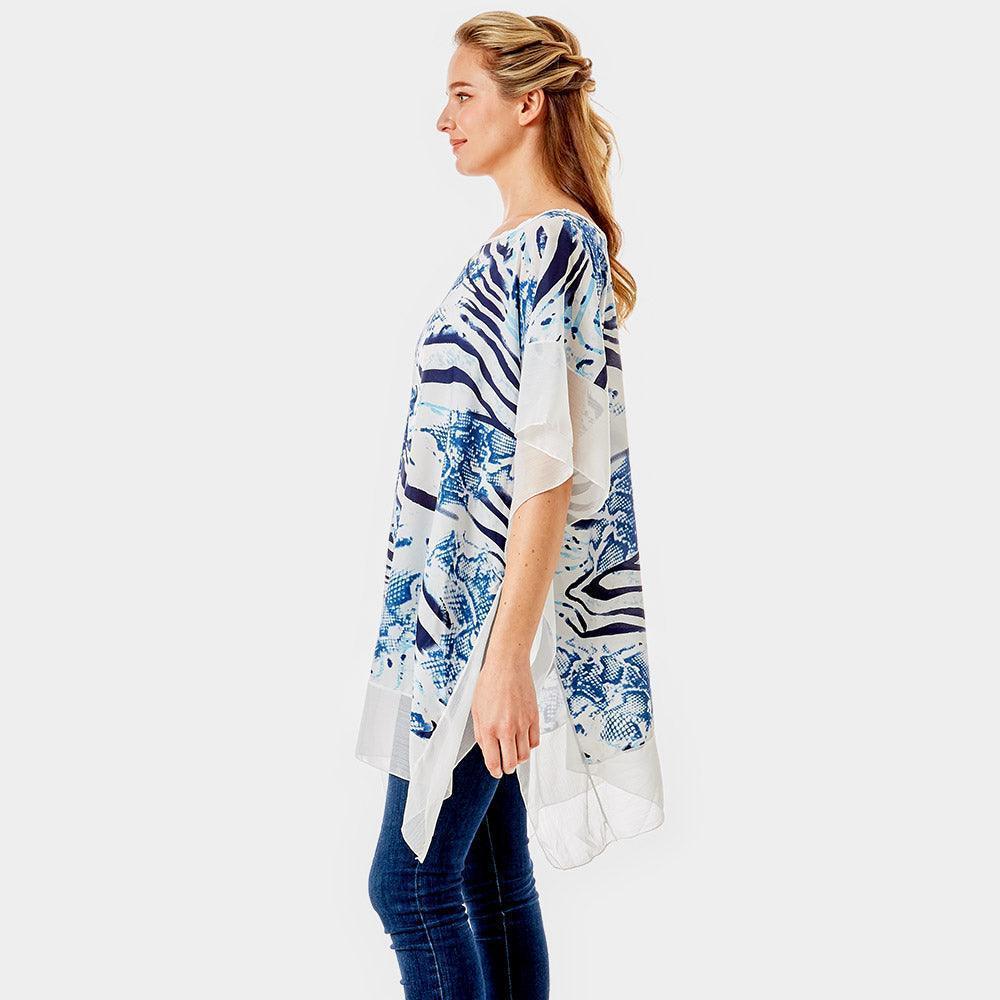 Blue Zebra and Snake Skin Print Cover up Poncho - Jewelry Store by Erik Rayo
