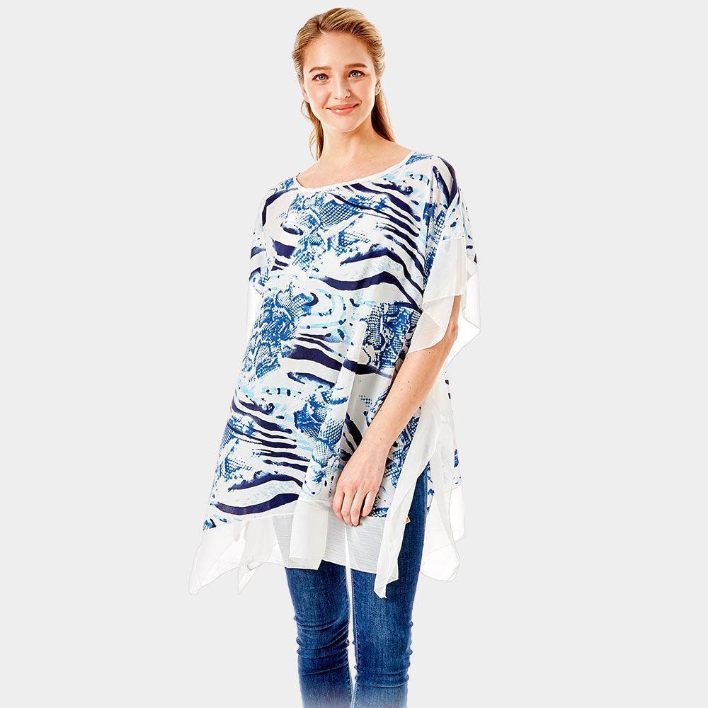 Blue Zebra and Snake Skin Print Cover up Poncho - Jewelry Store by Erik Rayo