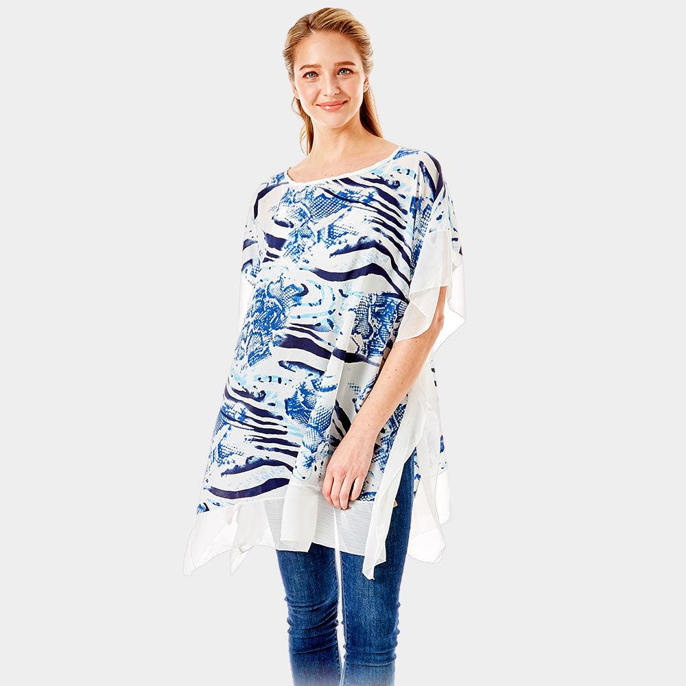 Blue Zebra and Snake Skin Print Cover up Poncho