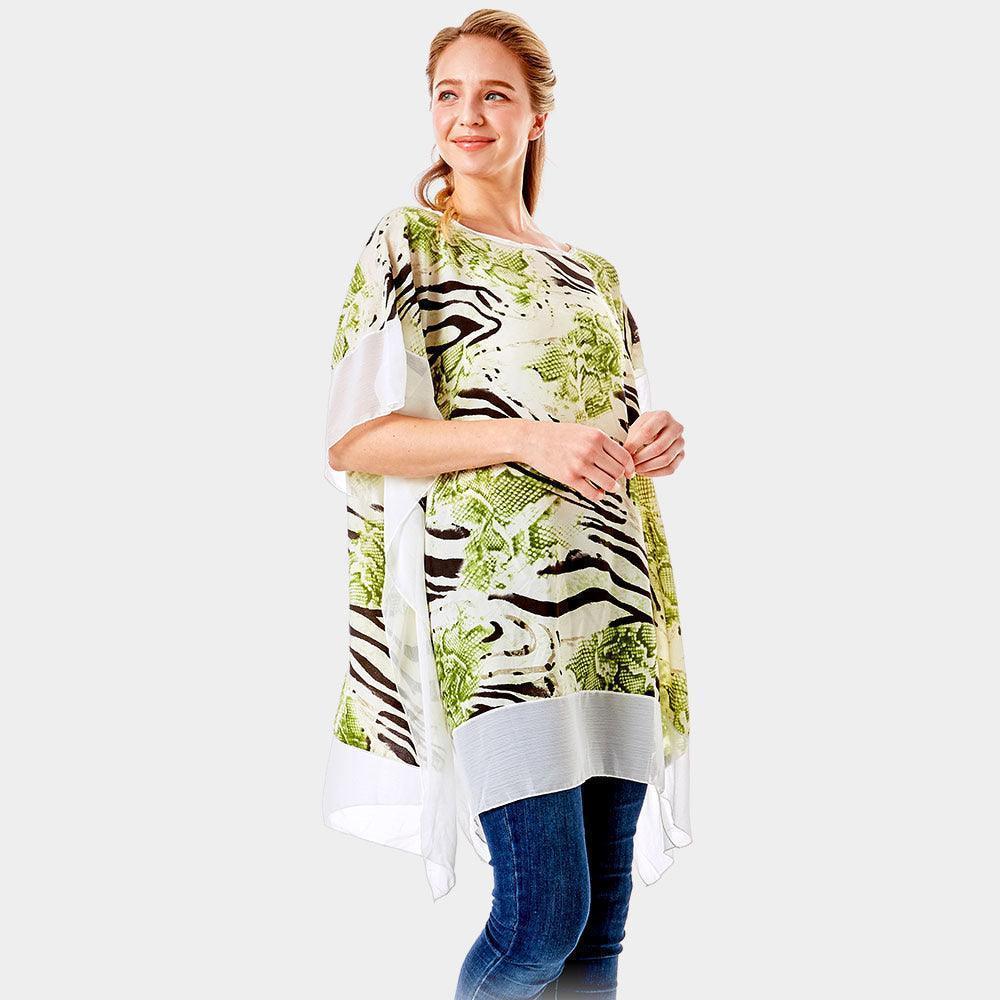 Green Zebra and Snake Skin Print Cover up Poncho - Jewelry Store by Erik Rayo