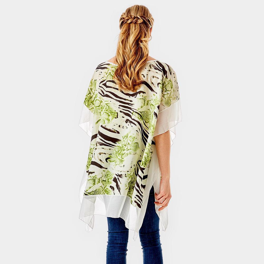 Green Zebra and Snake Skin Print Cover up Poncho - Jewelry Store by Erik Rayo