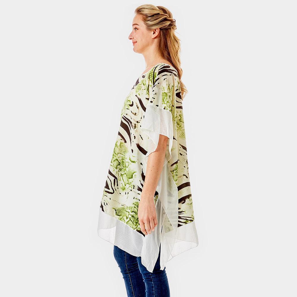 Green Zebra and Snake Skin Print Cover up Poncho - Jewelry Store by Erik Rayo