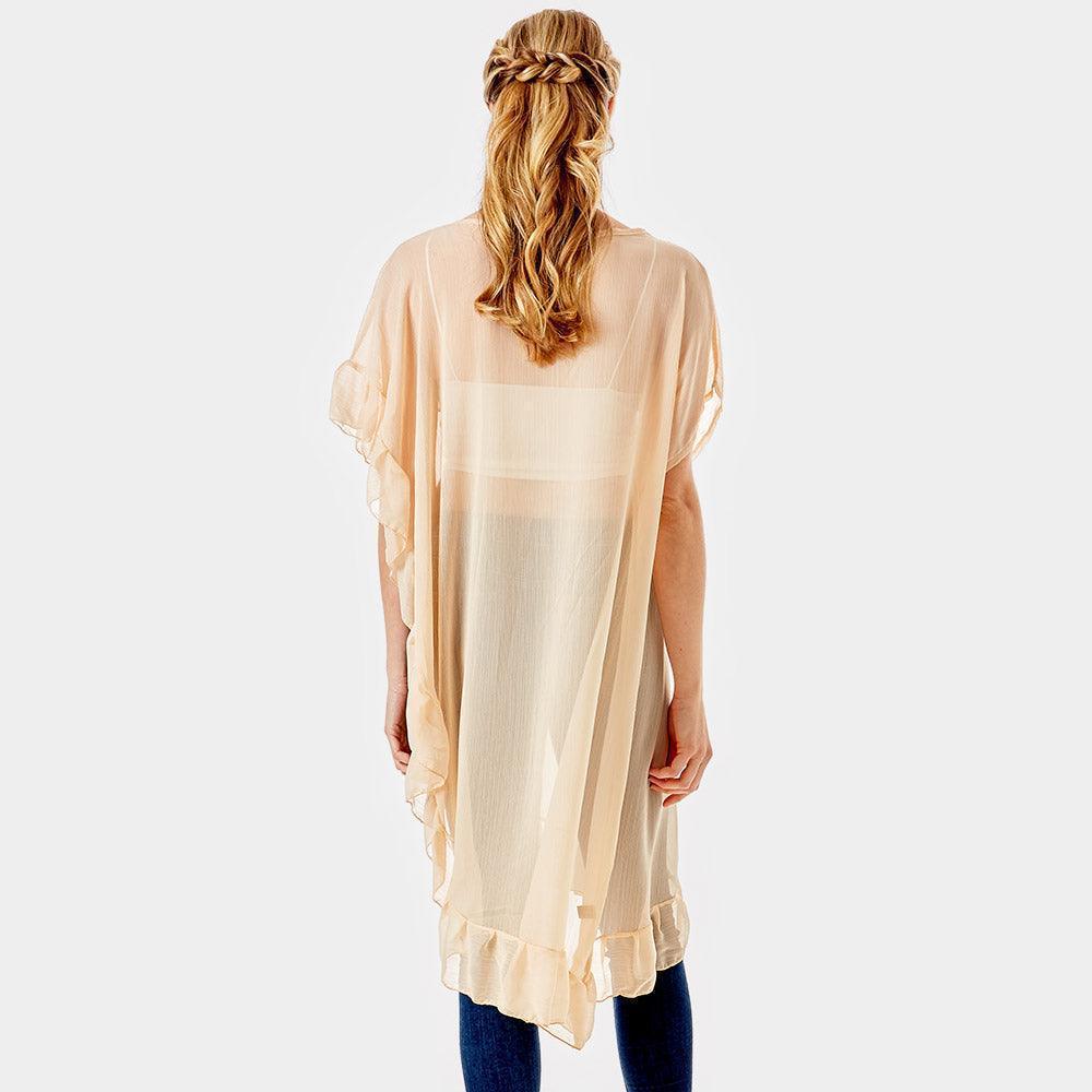Beige Solid Color Half Ruffled Cover-up Poncho - Jewelry Store by Erik Rayo