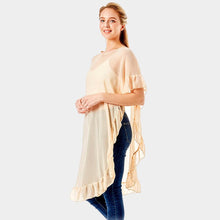 Load image into Gallery viewer, Beige Solid Color Half Ruffled Cover-up Poncho
