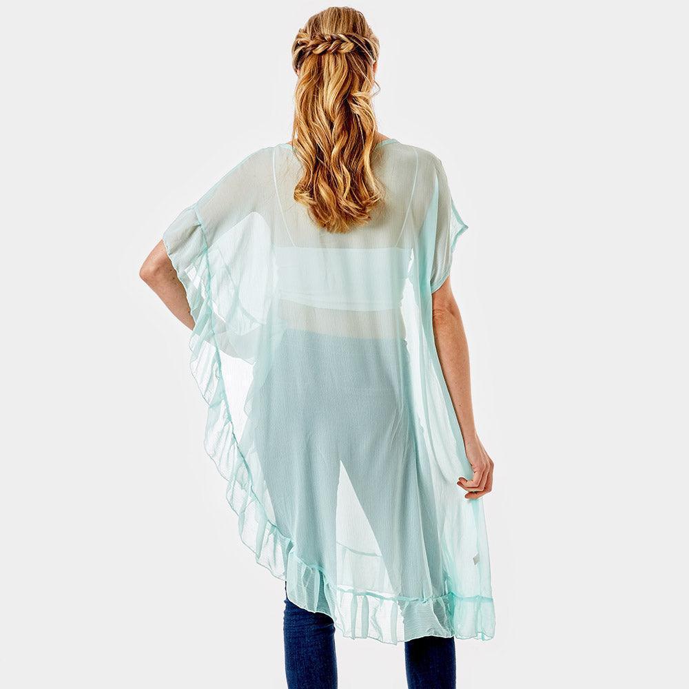 Mint Solid Color Half Ruffled Cover-up Poncho - Jewelry Store by Erik Rayo