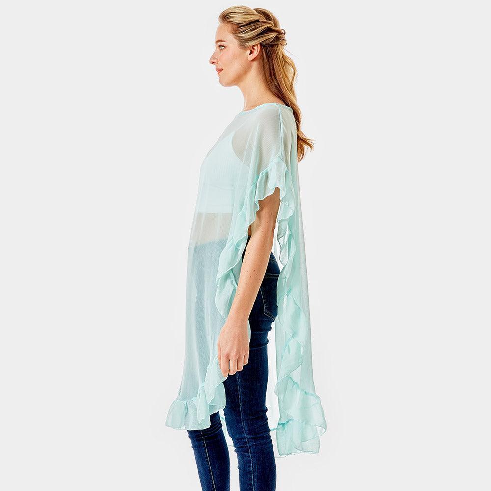 Mint Solid Color Half Ruffled Cover-up Poncho - Jewelry Store by Erik Rayo