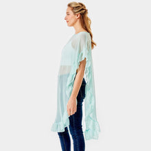 Load image into Gallery viewer, Mint Solid Color Half Ruffled Cover-up Poncho
