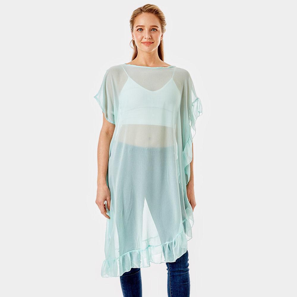 Mint Solid Color Half Ruffled Cover-up Poncho - Jewelry Store by Erik Rayo