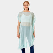 Load image into Gallery viewer, Mint Solid Color Half Ruffled Cover-up Poncho
