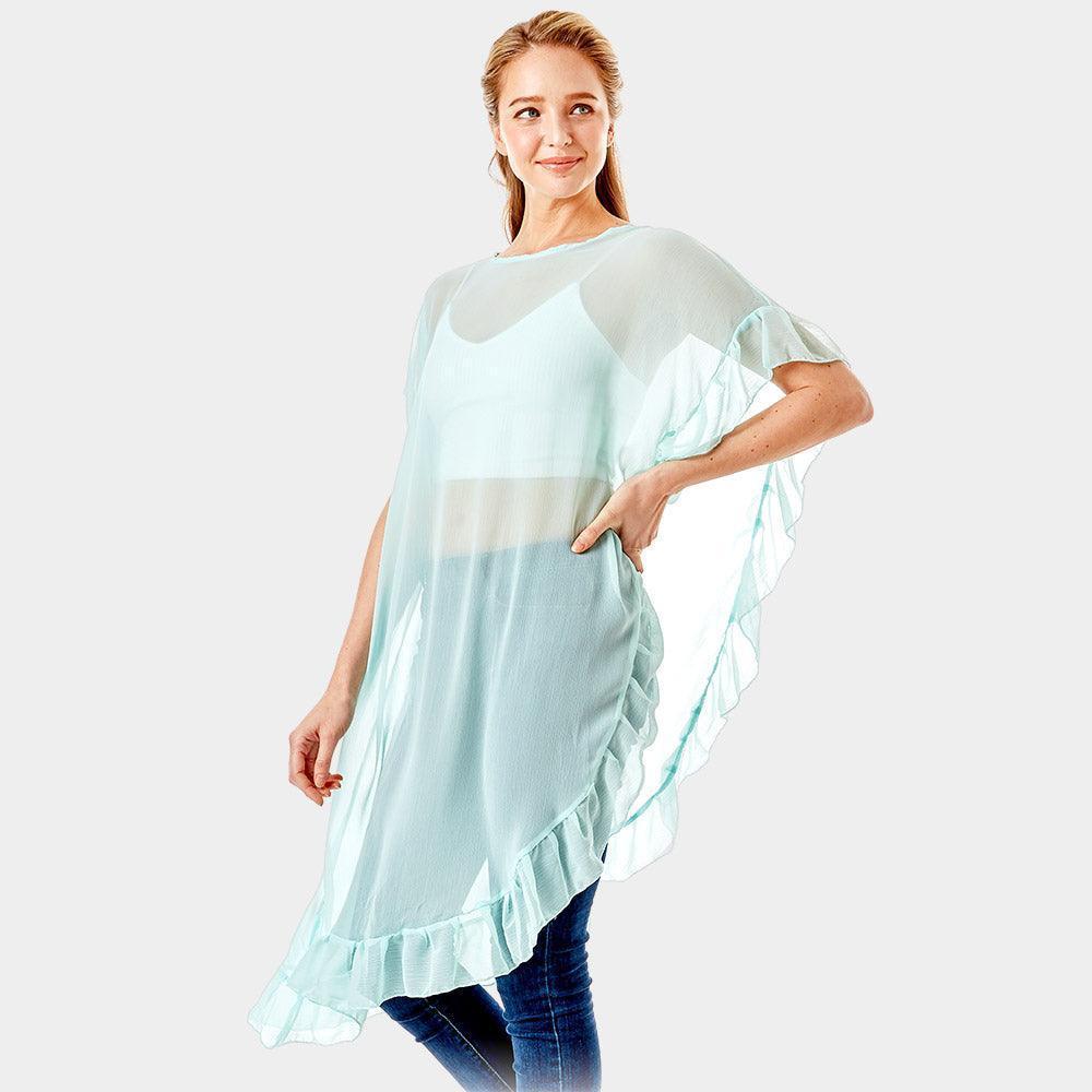 Mint Solid Color Half Ruffled Cover-up Poncho - Jewelry Store by Erik Rayo