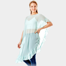 Load image into Gallery viewer, Mint Solid Color Half Ruffled Cover-up Poncho
