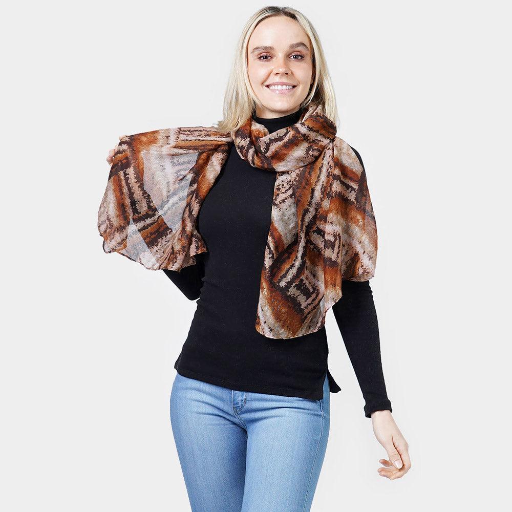 Brown Abstract Print Scarf - Jewelry Store by Erik Rayo
