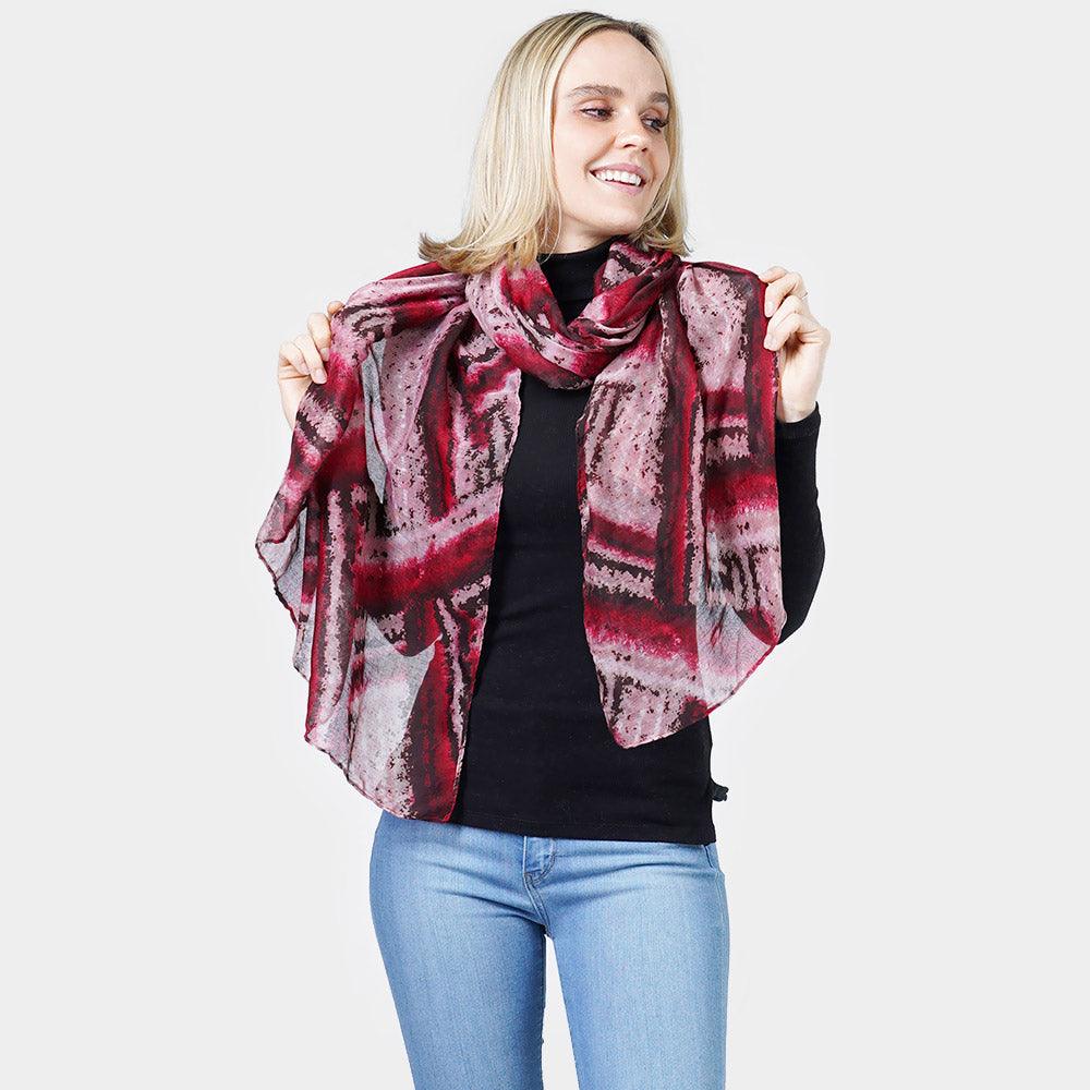 Burgundy Abstract Print Scarf