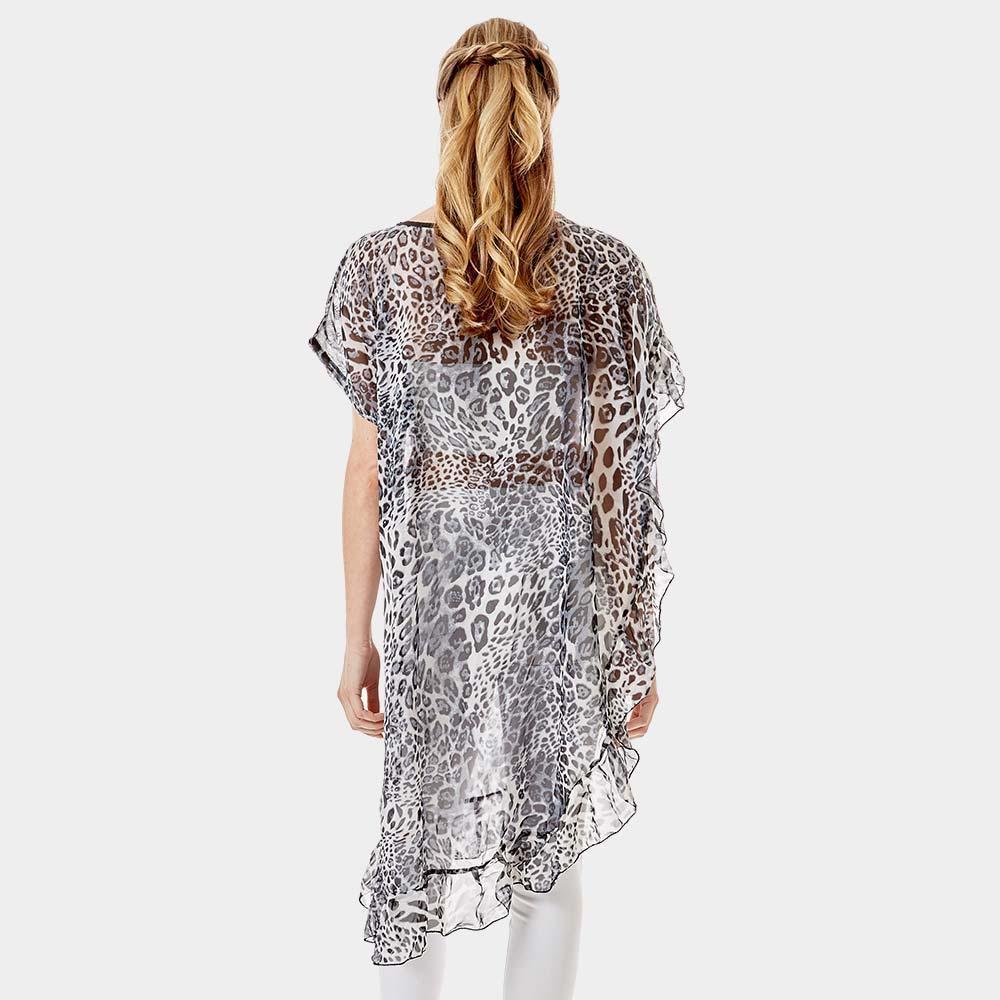 Gray Leopard Half Ruffled Cover up Poncho - Jewelry Store by Erik Rayo