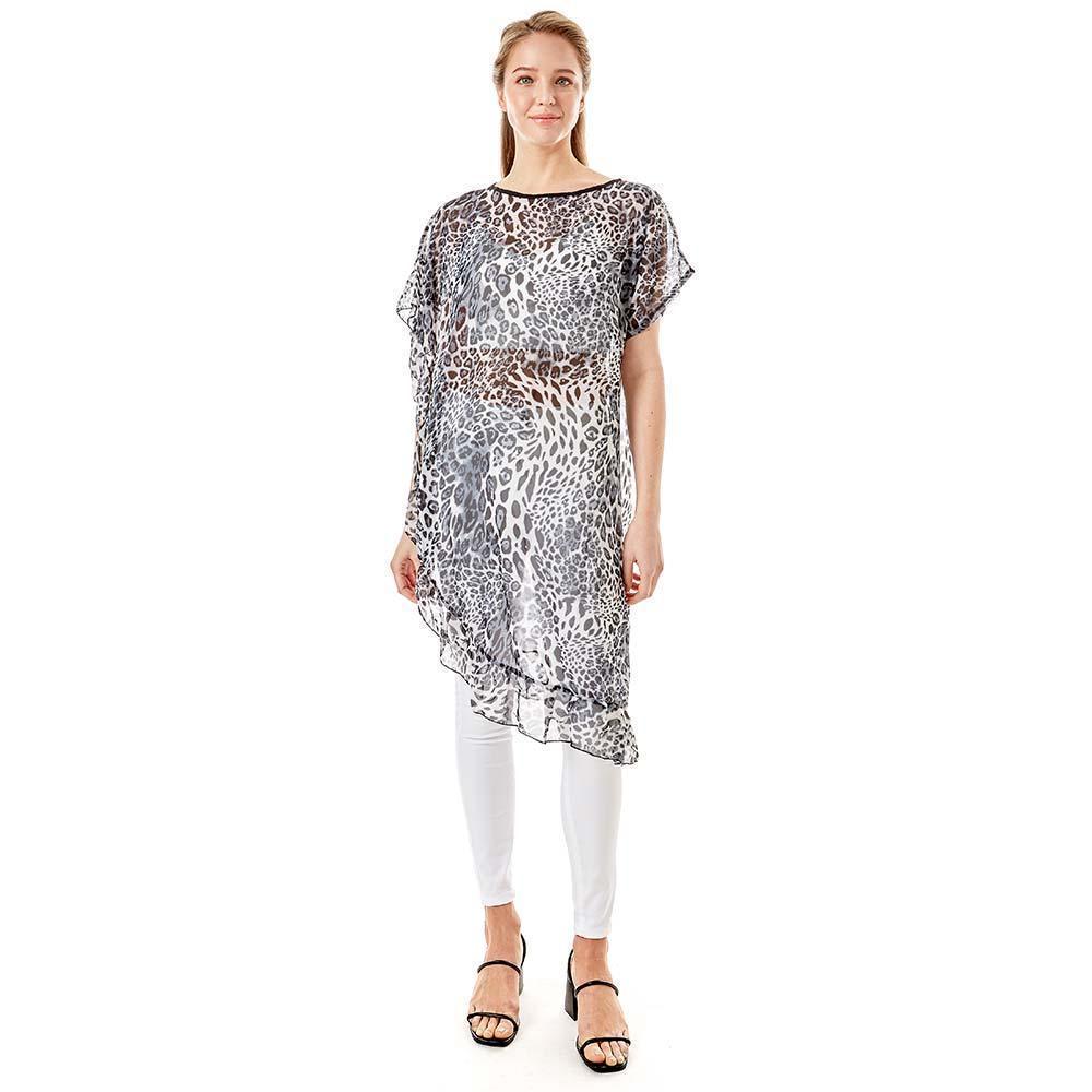 Gray Leopard Half Ruffled Cover up Poncho - Jewelry Store by Erik Rayo
