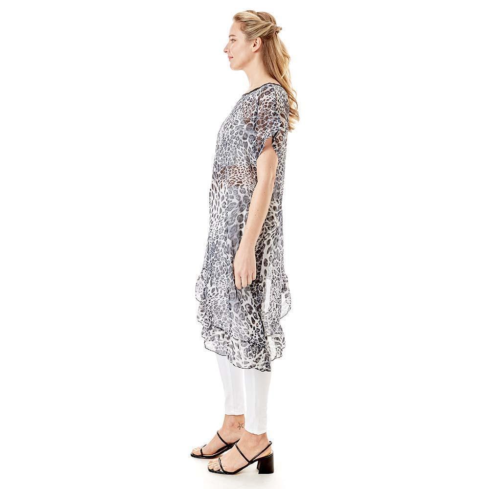 Gray Leopard Half Ruffled Cover up Poncho - Jewelry Store by Erik Rayo
