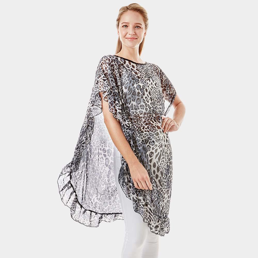 Gray Leopard Half Ruffled Cover up Poncho - Jewelry Store by Erik Rayo