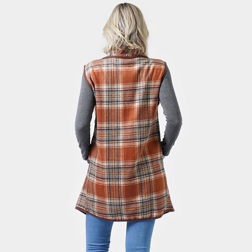 Brown Plaid Check Vest With Pocket - Jewelry Store by Erik Rayo