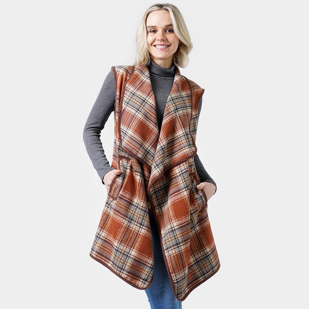 Brown Plaid Check Vest With Pocket - Jewelry Store by Erik Rayo