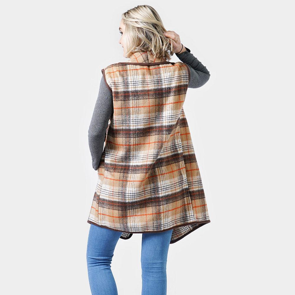 Camel Plaid Check Vest With Pocket - Jewelry Store by Erik Rayo