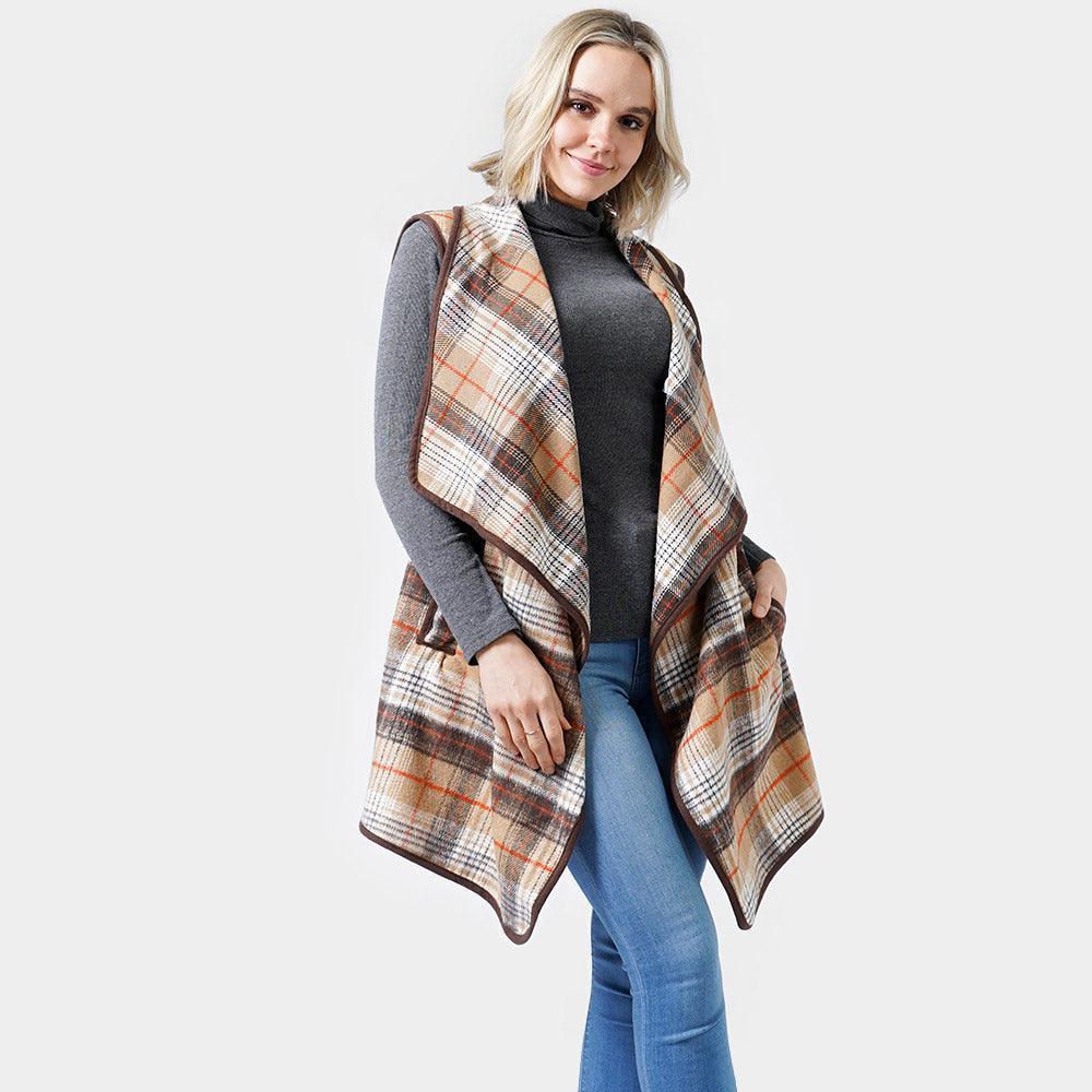 Camel Plaid Check Vest With Pocket - Jewelry Store by Erik Rayo