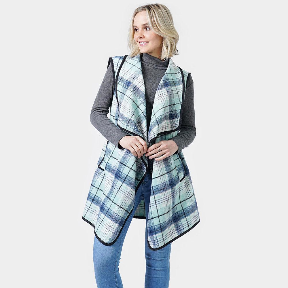 Mint Plaid Check Vest With Pocket - Jewelry Store by Erik Rayo