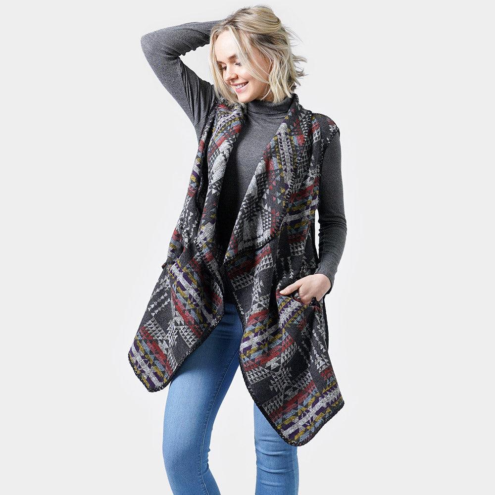 Black Western Pattern Vest With Pocket - Jewelry Store by Erik Rayo